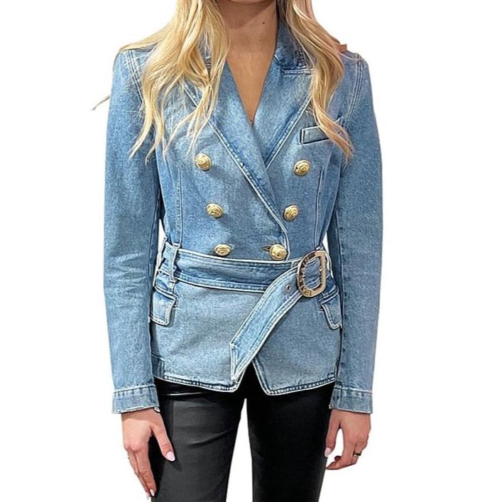 Balmain denim blazer gold buttons