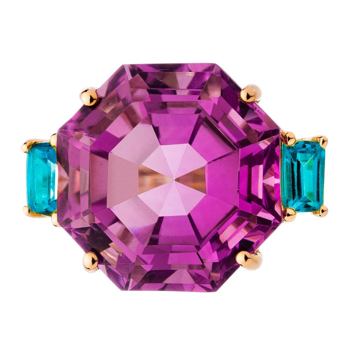 Iris Ring Rose Gold Amethyst and London Blue Topaz