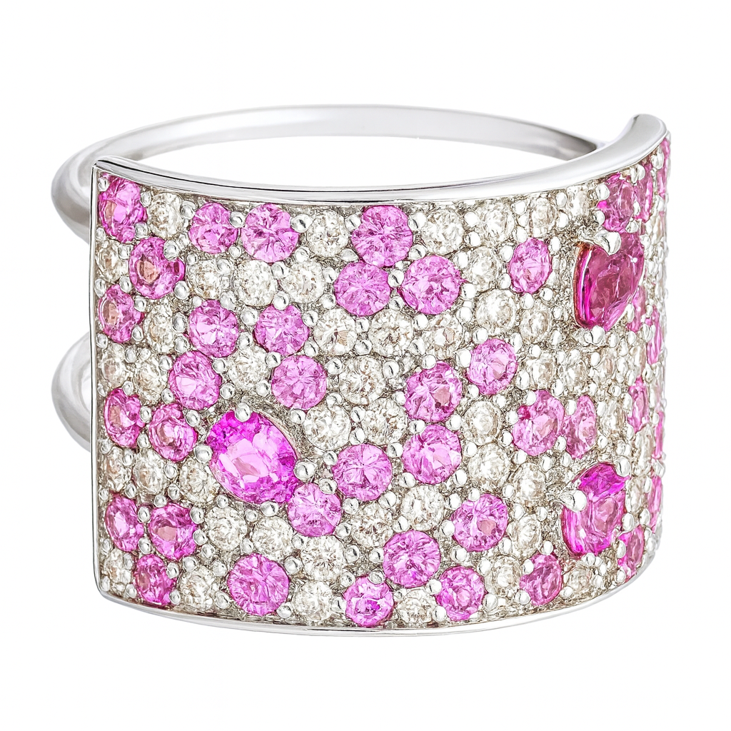 Stardust Ring 16mm Pink Sapphire and White Diamond