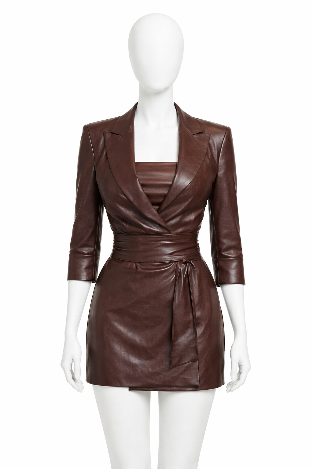 Confessional Blazer Dress with Belt and Bandeau in Leather