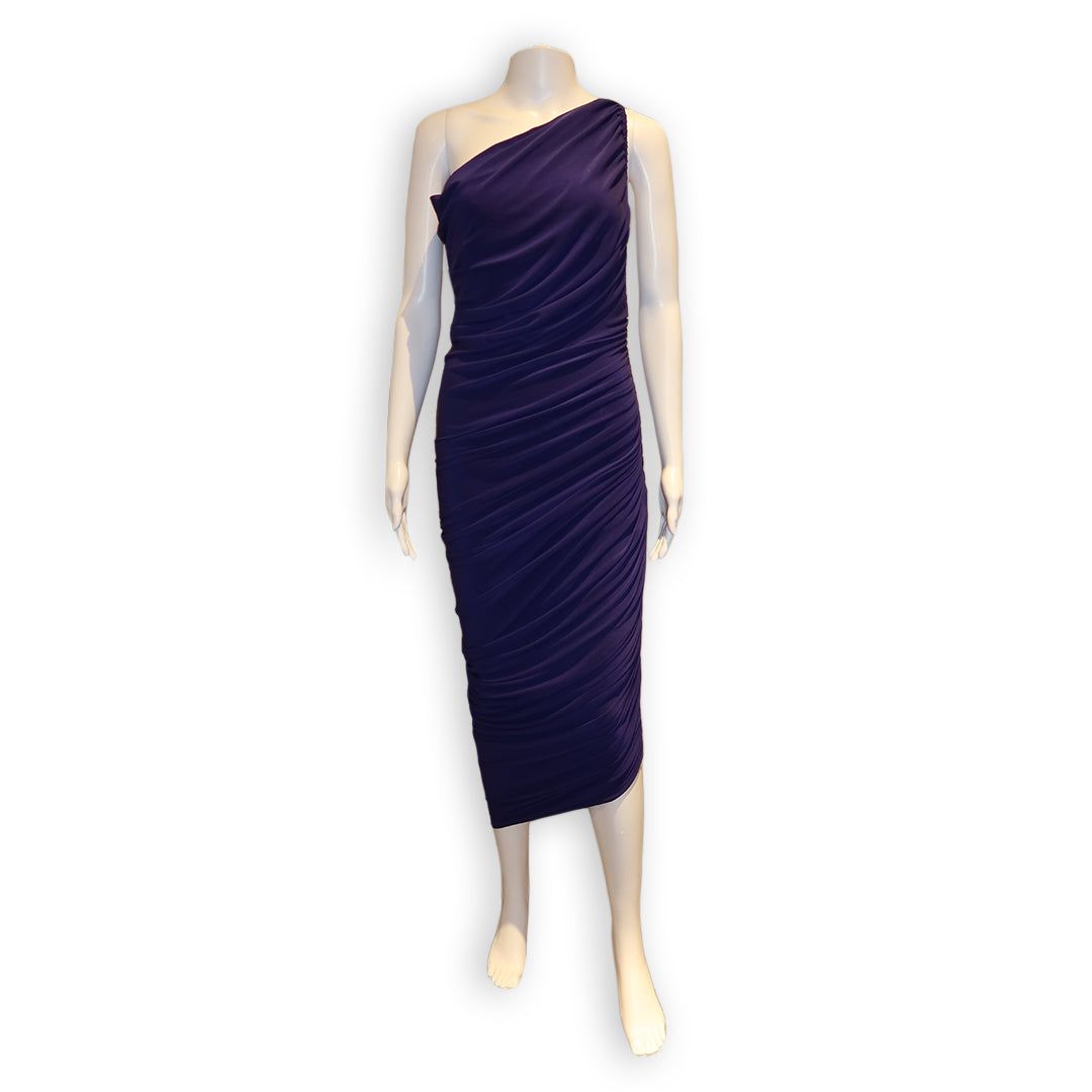 Norma Kamali One-Shoulder Ruched Purple Dress – Size Small – Meredith Marks Norma Kamali One-Shoulder Ruched Purple Dress – Size Small – Meredith Marks