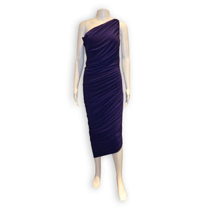 Norma Kamali One-Shoulder Ruched Purple Dress – Size Small – Meredith Marks Norma Kamali One-Shoulder Ruched Purple Dress – Size Small – Meredith Marks