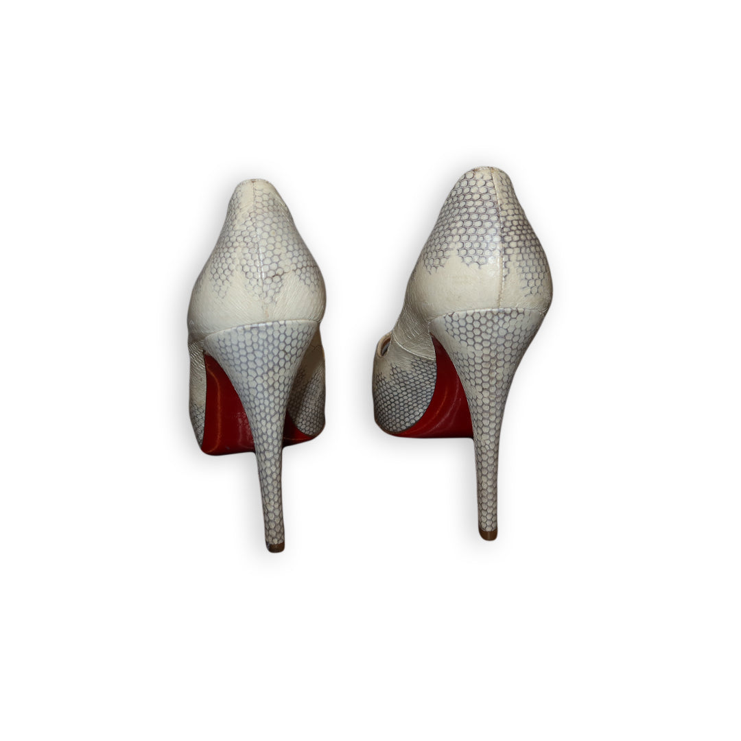Christian Louboutin Python Peep-Toe Heels – Size US 8
