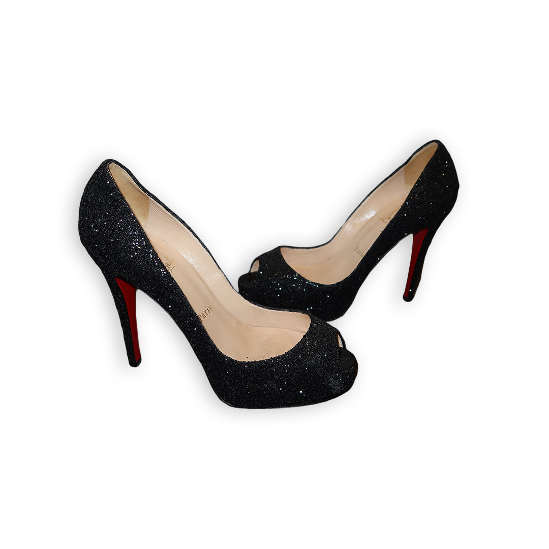 Christian Louboutin Sparkle Peep-Toe Pumps – Size US 8 – Meredith