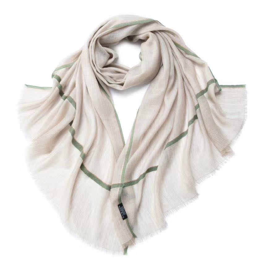 Camille Cashmere Shawl Tan and Olive