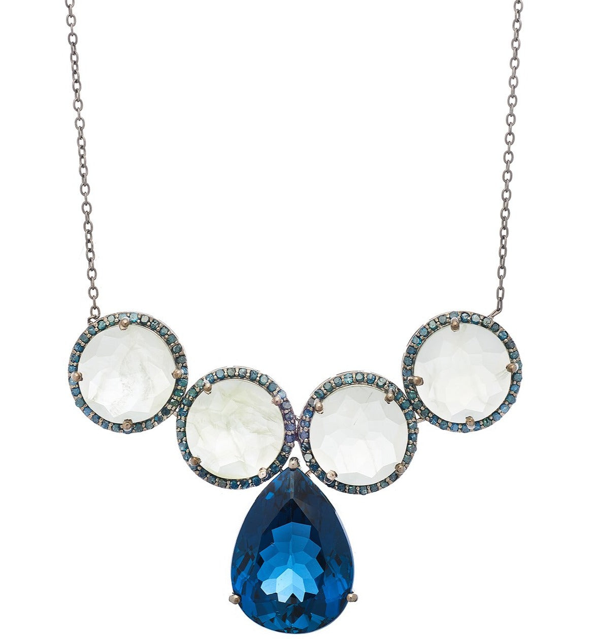 Glinda Necklace London Blue Topaz, Prehnite, and Blue Diamonds