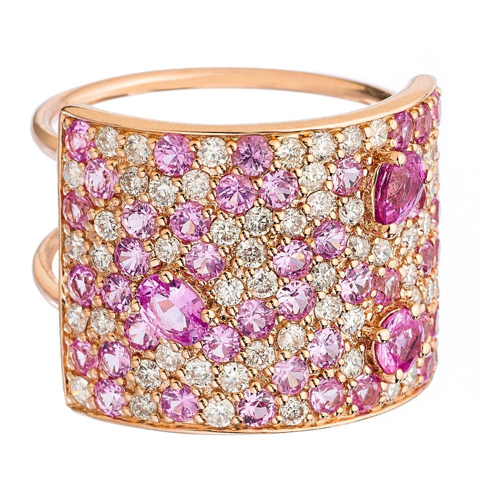 Stardust Ring Rose Gold Pink Sapphire and Diamonds 16mm
