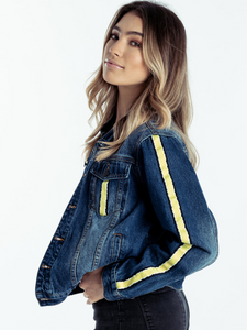 Denim jacket yellow stripe discount