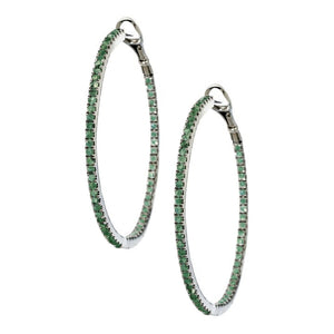Mary Hoops Silver Green Diamonds 1.5mm